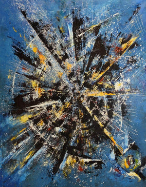Canvas Acrylic Painting with a knife, Abstract Canvas with Dominant Blue giving the impression of a Burst of Energy, Abstract - "Blue Spiral" - by Kader KLOUCHI Painter Sculptor