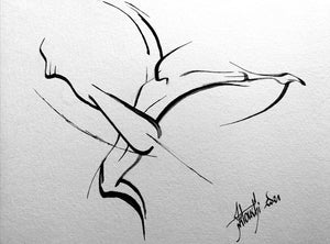 Artistic Ink Drawing, Long Jump Athletics, Assoumani Inspiration - Long Jumper - by Kader KLOUCHI Painter Sculptor