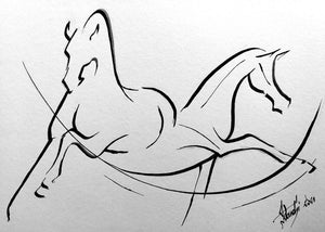 Artistic Ink Drawing, Horses in Motion Riding, Horses - by Kader KLOUCHI Painter Sculptor