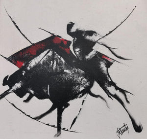 Canvas Acrylic Painting with knife, Torero dancing with the Bull, Corrida - by Kader KLOUCHI Painter Sculptor