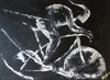 Canvas Acrylic Painting with a knife, Cyclist fighting against the elements, Cycling Pursuit - by Kader KLOUCHI Artiste Peintre Sculpteur