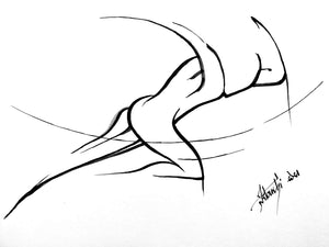 Dessin Encre Artistique à la plume, Sprinter - athlétisme, Finish - Sauteur en Longueur - par Kader KLOUCHI Artiste Peintre Sculpteur