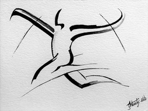 Artistic Pen and Ink Drawing, Long jumper in flight phase Athletics, Flight - Long Jump - by Kader KLOUCHI Painter Sculptor