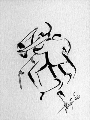 Artistic Pen and Ink Drawing, Rugbymen Tackle, Rugby Tackle - by Kader KLOUCHI Painter Sculptor