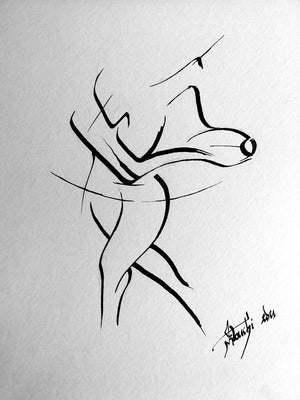 Artistic Pen and Ink Drawing, Rugbyman making a pass, Rugby Pass - by Kader KLOUCHI Painter Sculptor
