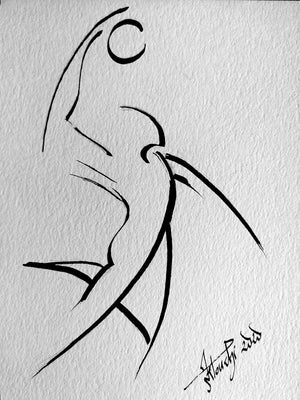 Artistic Ink Drawing, Volleyball Player, Volleyball - by Kader KLOUCHI Painter Sculptor