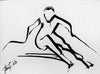 Dessin Encre Artistique à la plume, Puissance du skieur Alpin - Ski - par Kader KLOUCHI Artiste Peintre Sculpteur