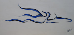 Toile Peinture Acrylique au couteau, Nageuse qui semble à la fois briser l’eau tout en flottant au dessus d’elle, Swimming - par Kader KLOUCHI Artiste Peintre Sculpteur