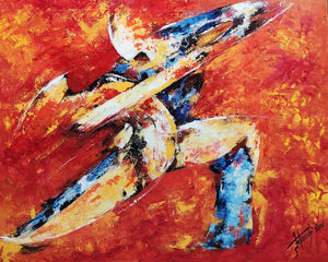 Canvas Acrylic Painting with knife, Flaming Tango Dancers in the Milongas, Abrazado - Tango - by Kader KLOUCHI Painter Sculptor