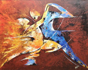 Canvas Acrylic Painting with a knife, Tango dancers to the rhythm of the Bandoneon, Milonguero - Tango - by Kader KLOUCHI Painter Sculptor