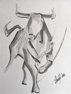 Artistic Ink Drawing, Majestic Bull, Bull - by Kader KLOUCHI Painter Sculptor