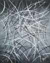 Série Univers en Mouvement - Toile Acrylique, lumière, dynamisme et énergie, résultent de ce tableau à dominante blanche sur fond noir - par Kader KLOUCHI Artiste Peintre Sculpteur - L'Art de Vaincre