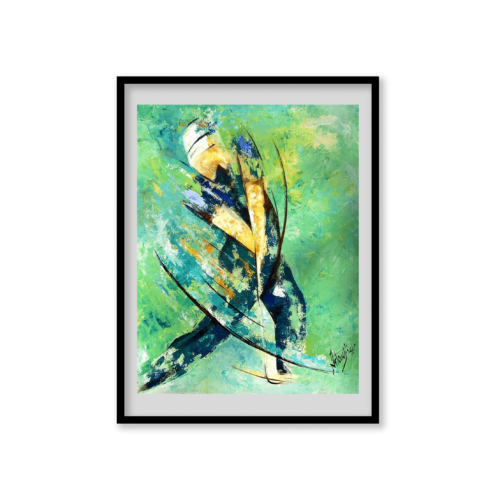 Toile Peinture Acrylique au couteau, Golfeur frappant un coup d'approche, Golf - Green - par Kader KLOUCHI Artiste Peintre Sculpteur