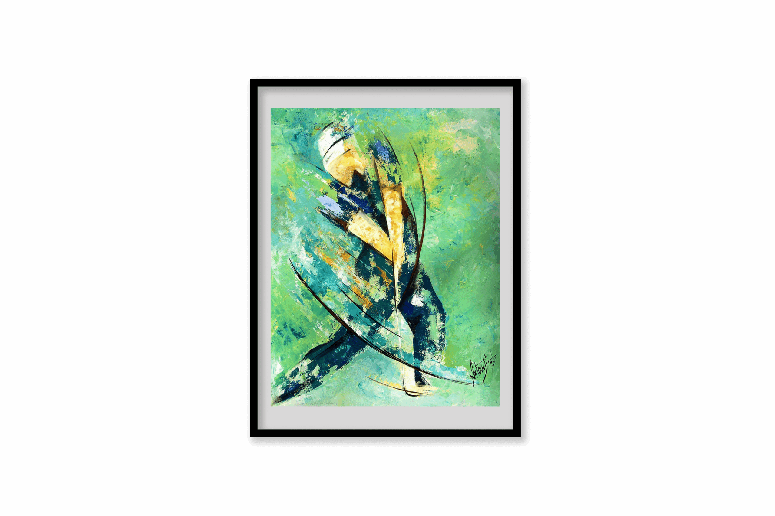 Toile Peinture Acrylique au couteau, Golfeur frappant un coup d'approche, Golf - Green - par Kader KLOUCHI Artiste Peintre Sculpteur