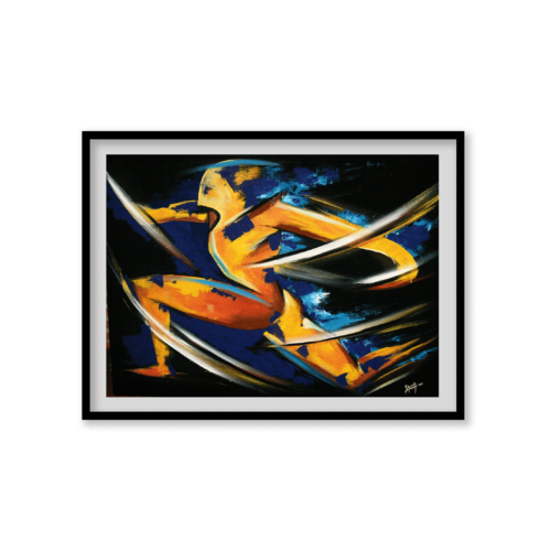 Toile Peinture Acrylique au couteau, Triple sauteur en suspension Athlétisme, Triple Saut - par Kader KLOUCHI Artiste Peintre Sculpteur