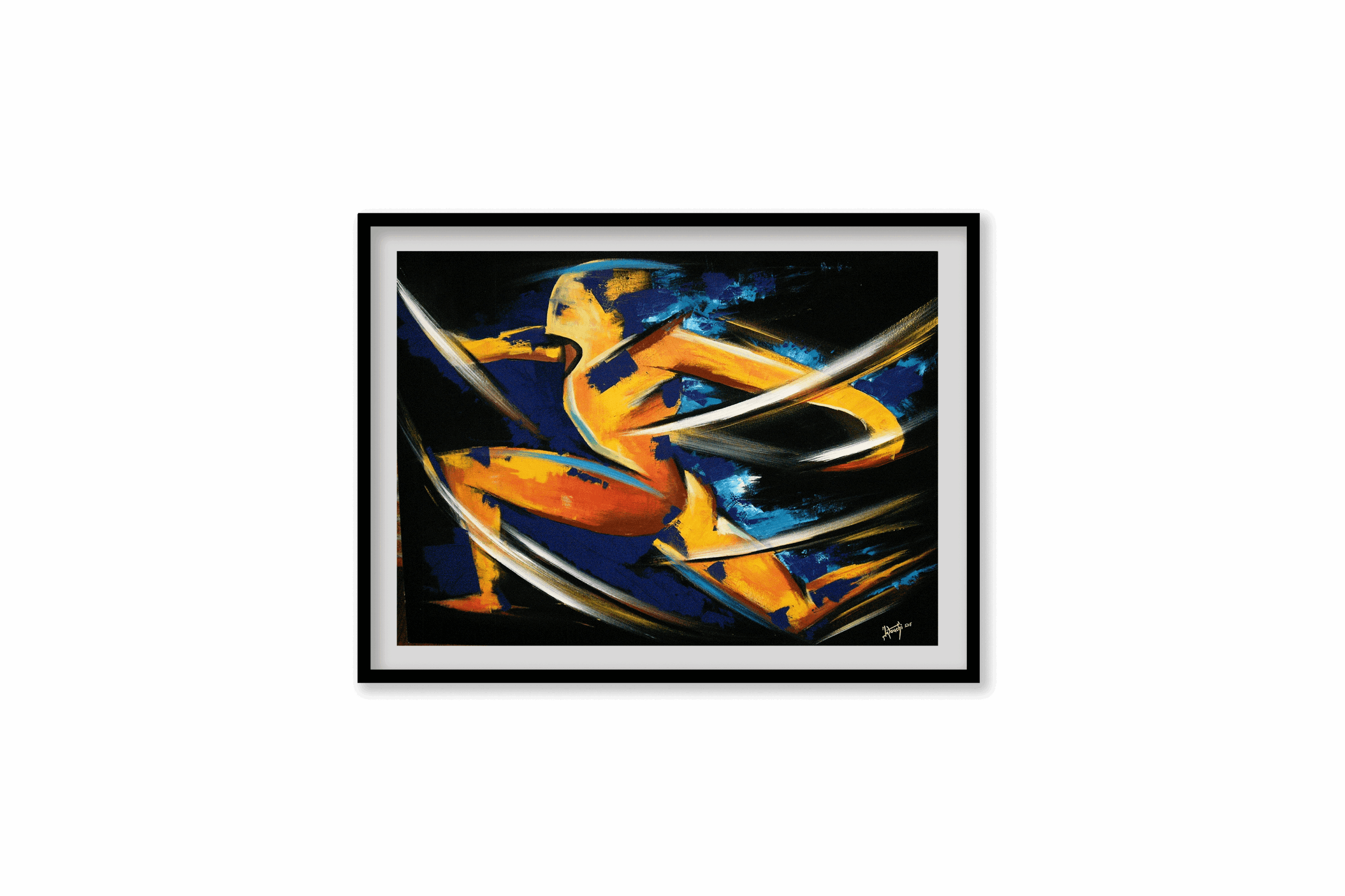 Toile Peinture Acrylique au couteau, Triple sauteur en suspension Athlétisme, Triple Saut - par Kader KLOUCHI Artiste Peintre Sculpteur