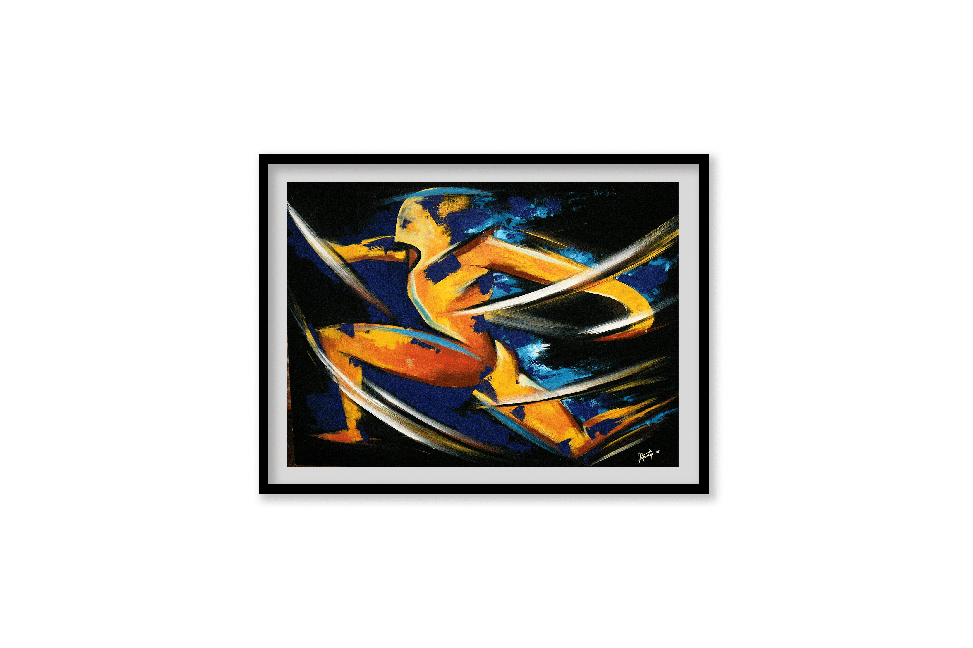 Toile Peinture Acrylique au couteau, Triple sauteur en suspension Athlétisme, Triple Saut - par Kader KLOUCHI Artiste Peintre Sculpteur
