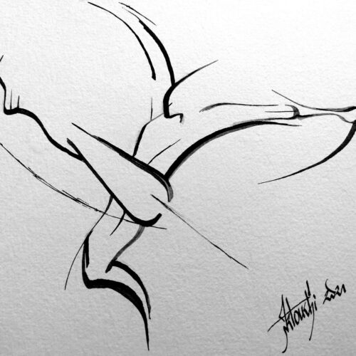 Dessin Encre Artistique, Saut en Longueur Athlétisme, Assoumani Inspiration - Sauteur en Longueur - par Kader KLOUCHI Artiste Peintre Sculpteur