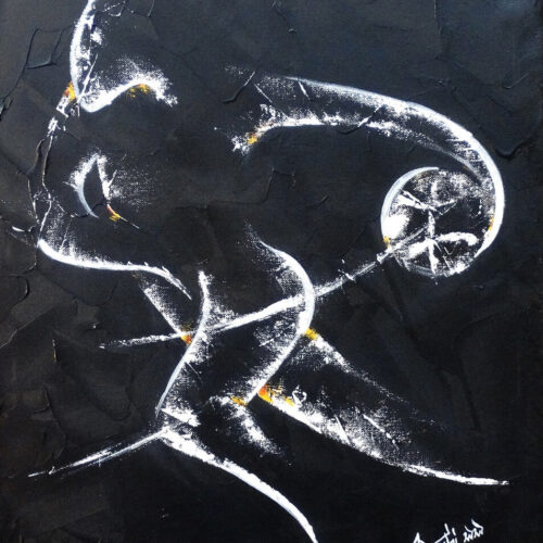 Toile Peinture Acrylique au couteau, Basketteur avec un ballon, Basket-Ball - par Kader KLOUCHI Artiste Peintre Sculpteur