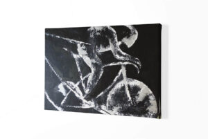 Toile Peinture Acrylique au couteau, Cycliste luttant contre les éléments, Cycling Poursuite Tableau - par Kader KLOUCHI Artiste Peintre Sculpteur