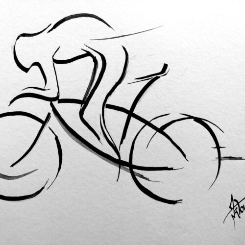 Dessin Encre Artistique, Cycliste en plein effort Cyclisme, Contre La Montre - par Kader KLOUCHI Artiste Peintre Sculpteur