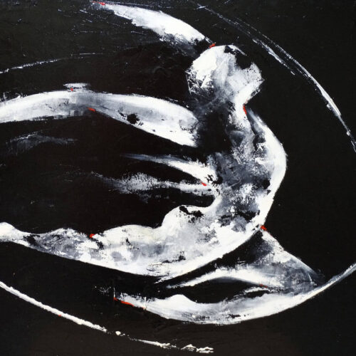 Toile Peinture Acrylique au couteau, Danseuse volante défiant les lois de la pesanteur, Dance Noir et Blanc - par Kader KLOUCHI Artiste Peintre Sculpteur