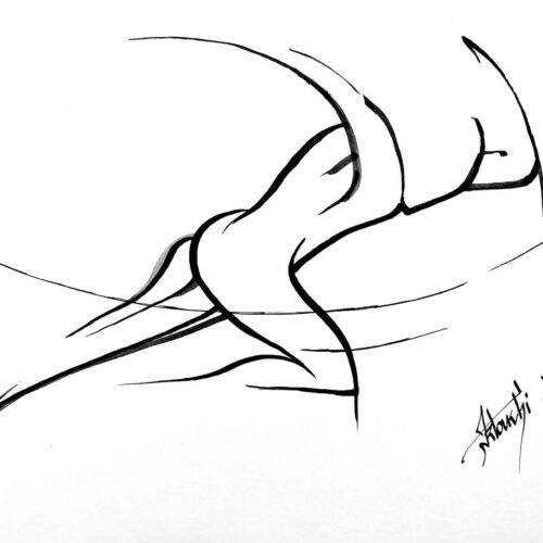 Dessin Encre Artistique à la plume, Sprinter - athlétisme, Finish - Sauteur en Longueur - par Kader KLOUCHI Artiste Peintre Sculpteur