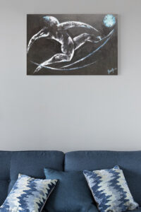 Toile Peinture Acrylique au couteau, Footballeur réalisant une reprise du bout du pied, Foot - Reprise de volée salon - par Kader KLOUCHI Artiste Peintre Sculpteur