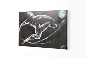 Toile Peinture Acrylique au couteau, Footballeur réalisant une reprise du bout du pied, Foot - Reprise de volée Tableau - par Kader KLOUCHI Artiste Peintre Sculpteur