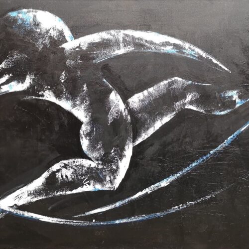 Toile Peinture Acrylique au couteau, Footballeur réalisant une reprise du bout du pied, Foot - Reprise de volée - par Kader KLOUCHI Artiste Peintre Sculpteur