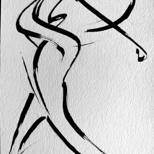 Dessin Encre Artistique, Final de swing au Golf, Golfeur - Swing - par Kader KLOUCHI Artiste Peintre Sculpteur