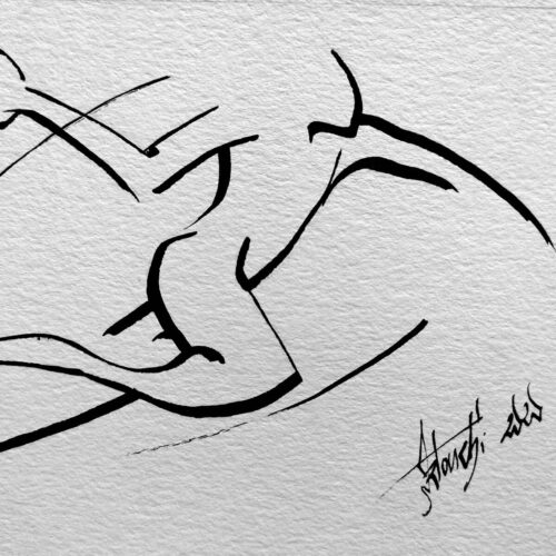 Dessin Encre Artistique, Handballeur armant son Tir, Handball - par Kader KLOUCHI Artiste Peintre Sculpteur