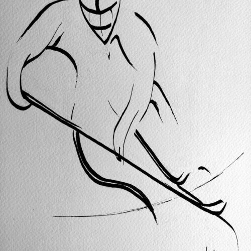 Dessin Encre Artistique, Joueur de Hockey contrôlant son palet, Hockey sur Glace - par Kader KLOUCHI Artiste Peintre Sculpteur