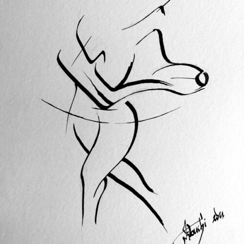 Dessin Encre Artistique à la plume, Rugbyman faisant une passe, Rugby Passe - par Kader KLOUCHI Artiste Peintre Sculpteur