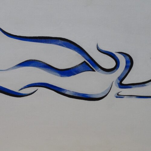 Toile Peinture Acrylique au couteau, Nageuse qui semble à la fois briser l’eau tout en flottant au dessus d’elle, Swimming - par Kader KLOUCHI Artiste Peintre Sculpteur