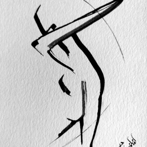 Dessin Encre Artistique, Golfeur terminant son Swing, Golfeur - Green - par Kader KLOUCHI Artiste Peintre Sculpteur