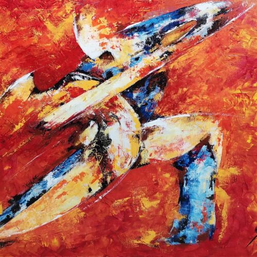 Toile Peinture Acrylique au couteau, Danseurs de Tango Enflammés dans les Milongas, Abrazado - Tango - par Kader KLOUCHI Artiste Peintre Sculpteur