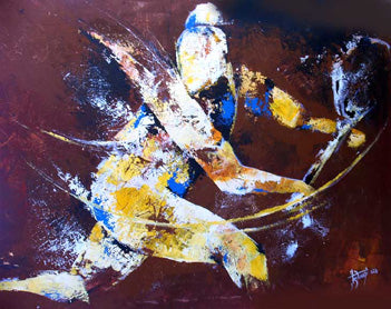 Toile Peinture Acrylique au couteau, joueur/joueuse de tennis préparant son revers, Tennis - par Kader KLOUCHI Artiste Peintre Sculpteur