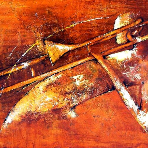 Toile Peinture Acrylique au couteau, Musicien Jazz, Trombone - par Kader KLOUCHI Artiste Peintre Sculpteur