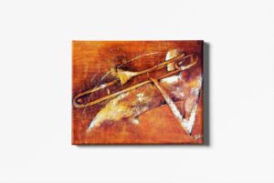 Toile Peinture Acrylique au couteau, Musicien Jazz, Trombone Tableau - par Kader KLOUCHI Artiste Peintre Sculpteur